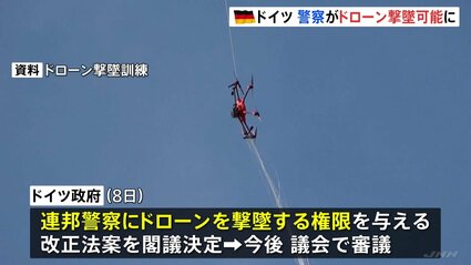 不審なドローン飛来うけ ドイツ政府“警察のドローン撃墜可能法案”を