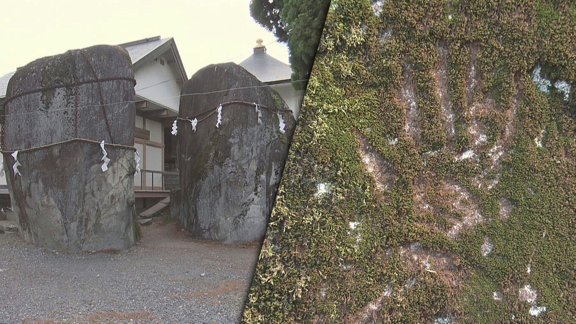岩手」の県名の由来となっている三ツ石神社の岩に真新しい手形のような